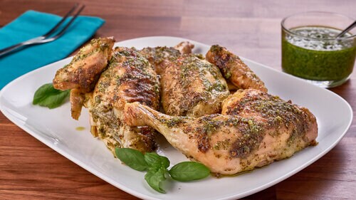 Mary In A Minute: Roasted Spatchcock Pesto Chicken Mary In A Minute: Roasted Spatchcock Pesto Chicken