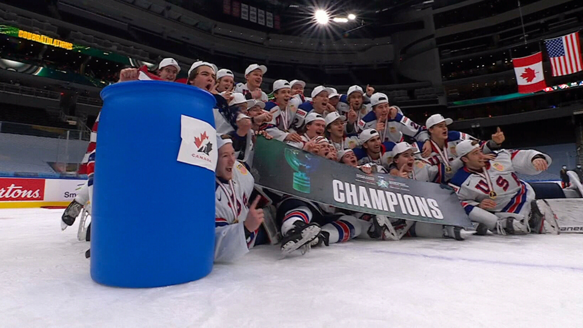 Team USA coach says team wasn't trying to disrespect Canada with barrel  celebration - Video - TSN