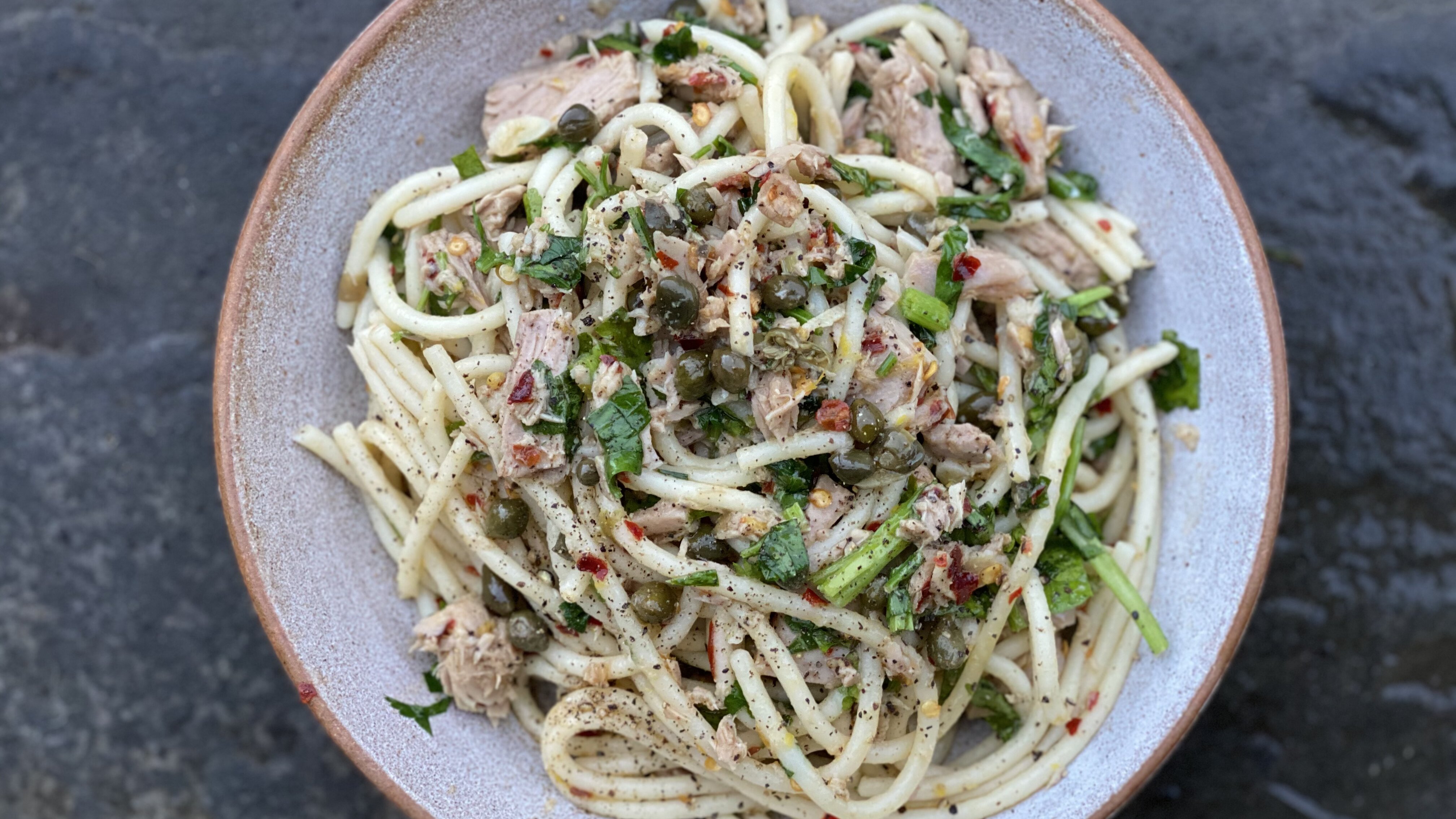 Tuna, lemon and caper pasta