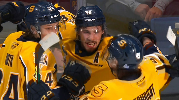 Veillette tips in the go-ahead goal for Shawinigan midway through the third