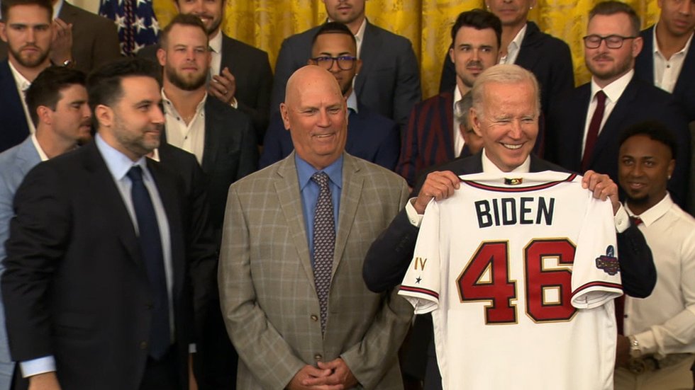 Braves present President Biden with World Series champions jersey