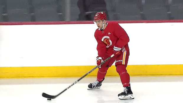 Coronato soaking it all in as he skates with Flames for first time